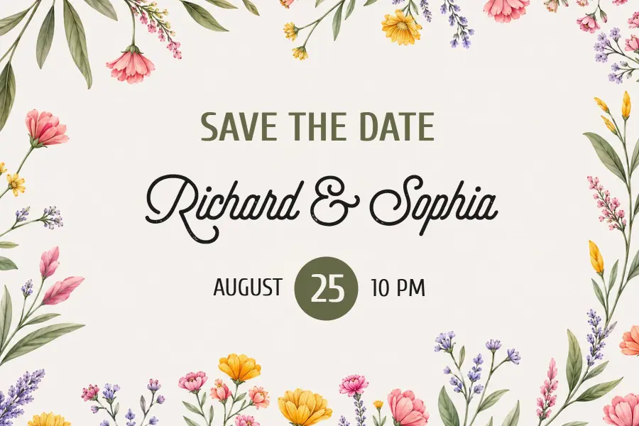 Floral Elegant Wedding Save the Date Postcard Template