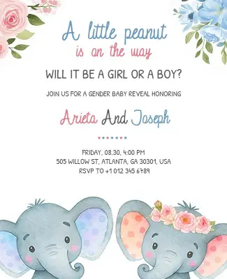Floral Elephant Theme Gender Reveal Flyer Template
