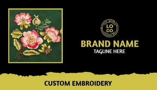 Floral Embroidery Art on Elegant Green Background Business Card Template