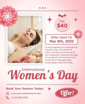 Floral Feminine International Women's Day Spa Offer Poster Template
