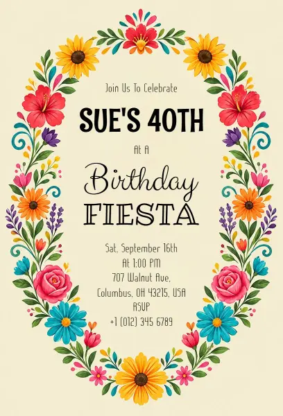 Floral Fiesta Birthday Celebration Invitation Template
