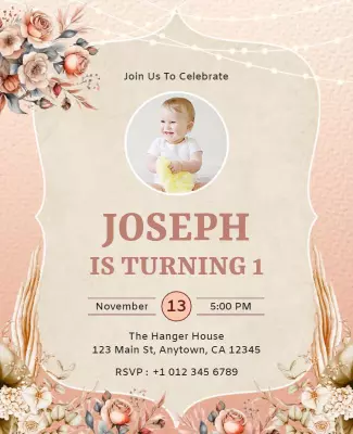 Floral First Birthday Celebration Flyer Template