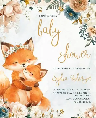 Floral Fox Themed Baby Shower Flyer Template