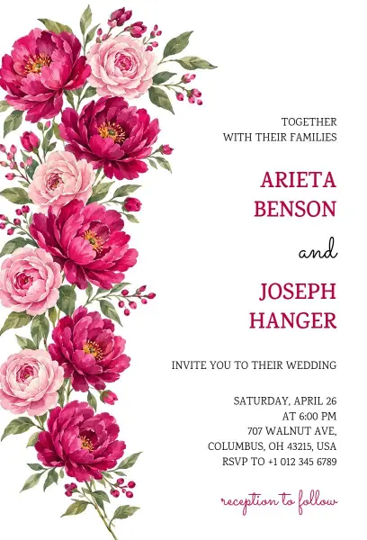 Floral Fuchsia Wedding Celebration Invitation Template