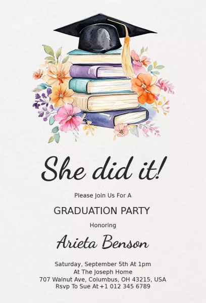 Floral Graduation Celebration Party Invitation Template
