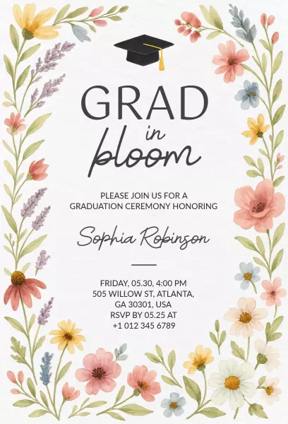 Floral Graduation Ceremony Blooming Celebration Invitation Template