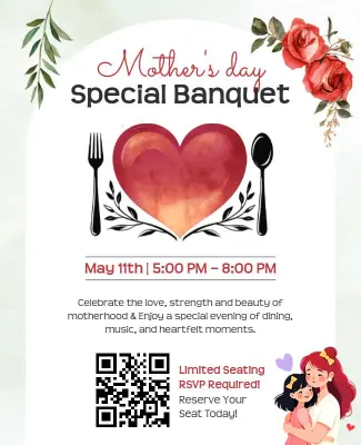 Floral Heart Design Mother's Day Banquet Flyer Template