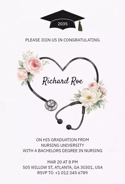 Floral Heart Nursing Graduation Celebration Invitation Template