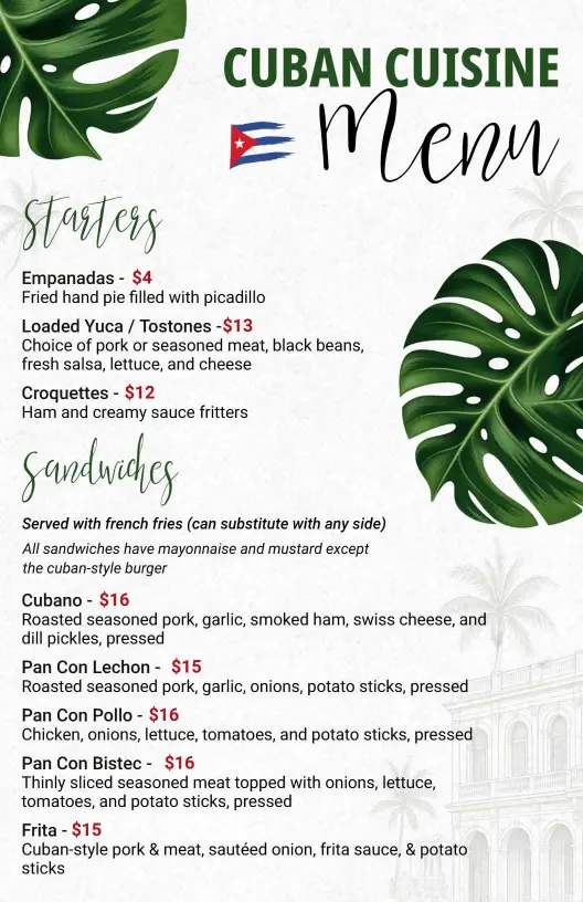 Floral Heritage-Inspired Cuban Cuisine Menu Template