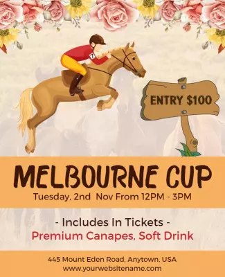 Floral Horse Racing Event Melbourne Cup Celebration Poster Template