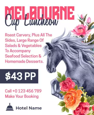 Floral Illustrated Melbourne Cup Luncheon Poster Template