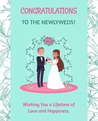 Floral Illustrated Wedding Congratulations Poster Template