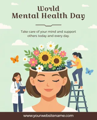 Floral Illustration World Mental Health Day Awareness Poster Template