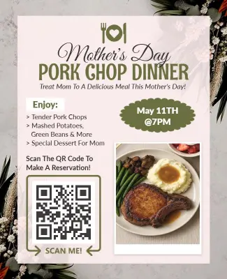 Floral Mother's Day Pork Chop Dinner Invitation Flyer Template