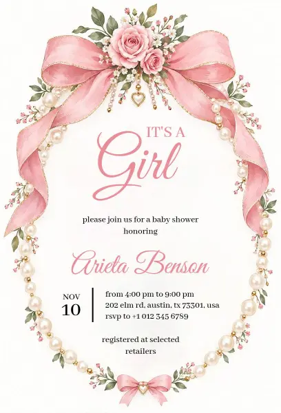 Floral Pink Baby Shower Invitation Template