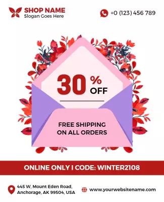 Floral Pink Discount Sale with Free Shipping Poster Template
