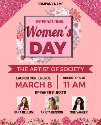 Floral Pink International Women's Day Conference Poster Template