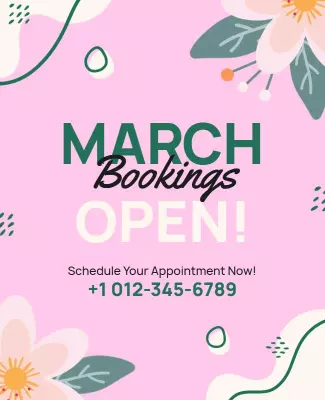 Floral Pink March Appointments Open Booking Poster Template