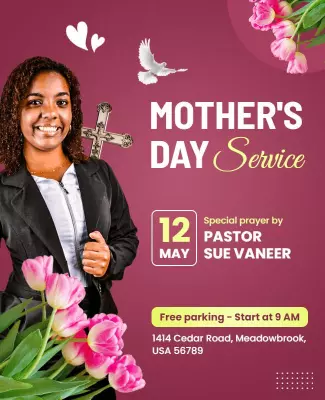 Floral Pink Mother's Day Celebration Service Poster Template