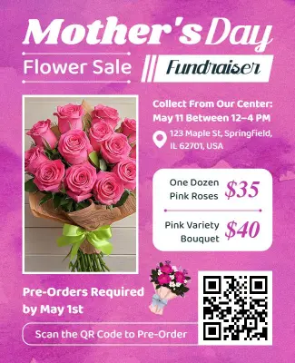 Floral Pink Mother's Day Fundraiser Event Flyer Template