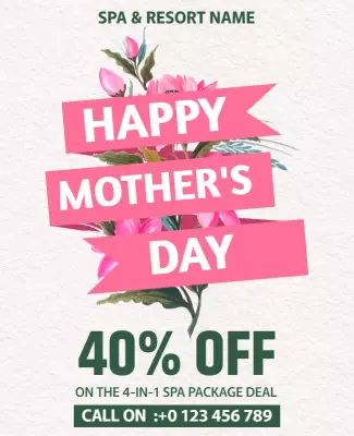Floral Pink Mother’s Day Spa Package Discount Poster Template