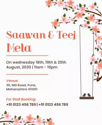 Floral Pink Saawan and Teej Mela Celebration Poster Template