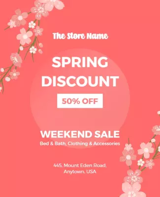 Floral Pink Spring Discount Weekend Sale Poster Template