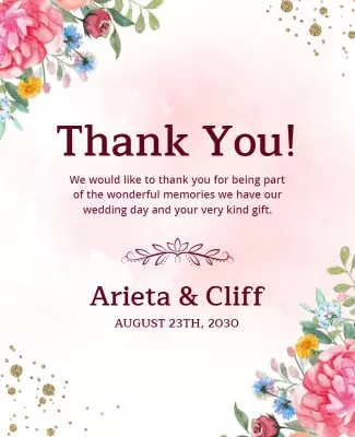 Floral Pink Watercolor Wedding Thank You Poster Template
