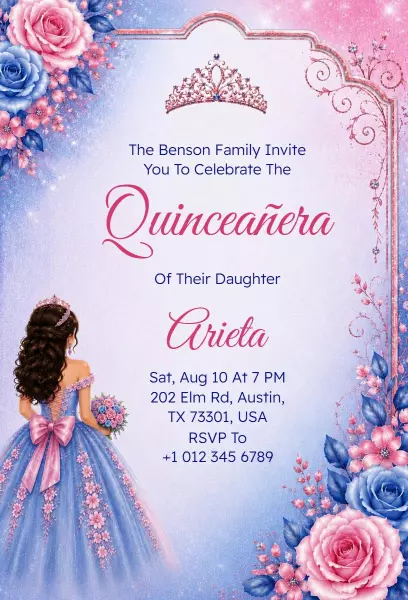 Floral Princess Enchanted Quinceanera Celebration Invitation Template