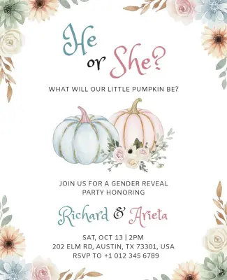 Floral Pumpkin Gender Reveal Party Flyer Template
