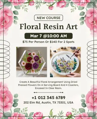Floral Resin Art Workshop Flyer Template