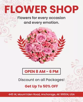 Charming Floral Design for Discounted Flower Shop Flyer Template