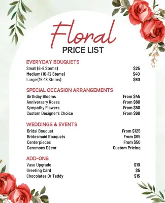 Floral Shop Price List Flyer Template
