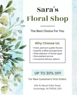 Floral Shop Promotion Discount Flyer Template