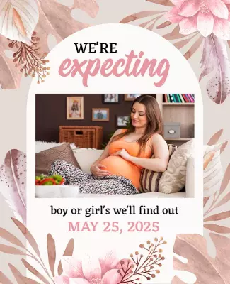 Floral Soft Neutral Pregnancy Expecting Announcement Flyer Template