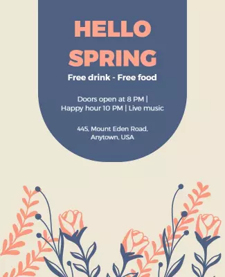Floral Spring Celebration with Free Food and Drinks Poster Template