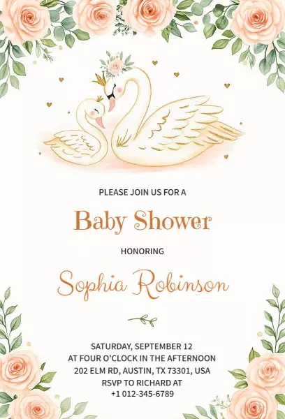 Floral Swan Elegance Baby Shower Celebration Invitation Template