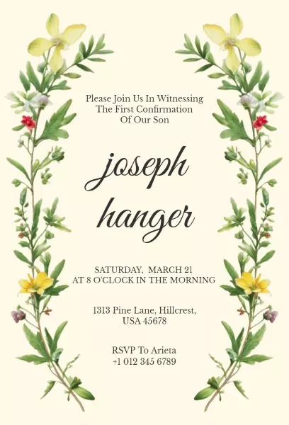 Floral Theme First Communion Confirmation Invitation Template