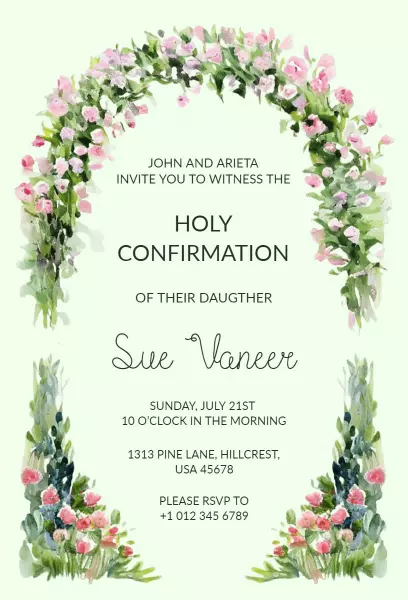 Floral Theme Holy Confirmation Celebration Invitation Template