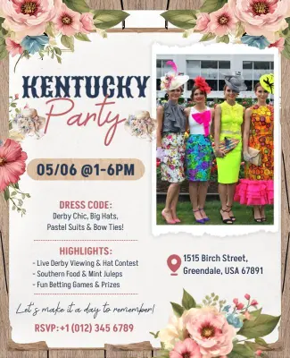 Floral Theme Kentucky Party Flyer Template