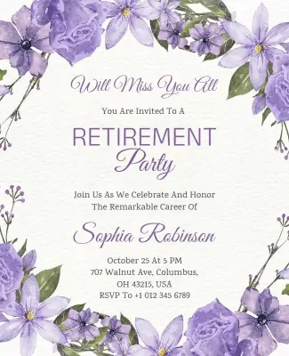 Floral Theme Will Miss You All Retirement Party Invitation Flyer Template