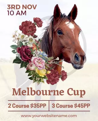 Floral Themed Melbourne Cup Dining Event Poster Template