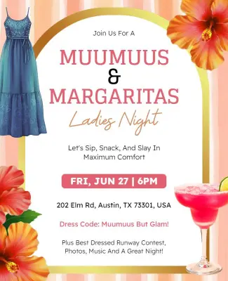 Floral Tropical Muumuus and Margaritas Ladies Night Flyer Template