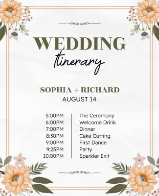 Floral Wedding Itinerary Schedule Flyer Template