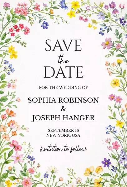 Floral Whimsical Save The Date Wedding Invitation Template