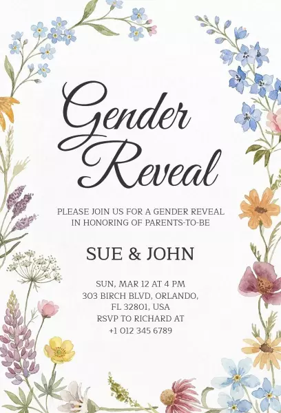 Floral Whimsy Gender Reveal Celebration Invitation Template
