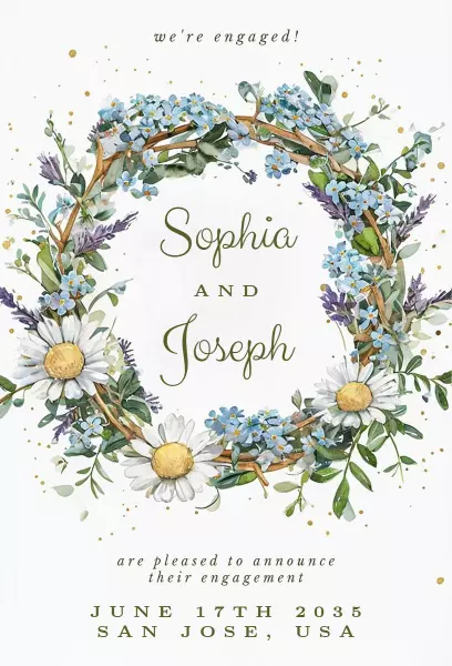 Floral Wreath Engagement Celebration Announcement Invitation Template