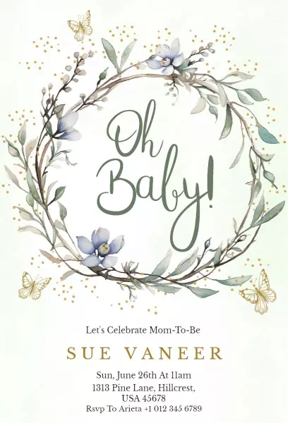 Floral Wreath Oh Baby Elegant Baby Shower Invitation Template