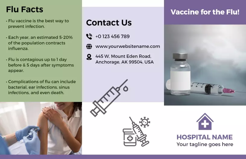 Flu Vaccine Awareness and Health Tips Brochure Template