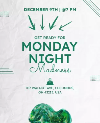 Fluid Green Abstract Monday Night Madness Event Poster Template